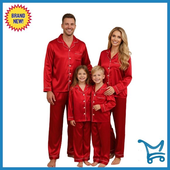 Silk Satin Christmas Pajama Set Long Sleeve Button Down Lounge Wear